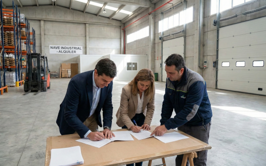 Clientes firmando alquiler de nave industrial